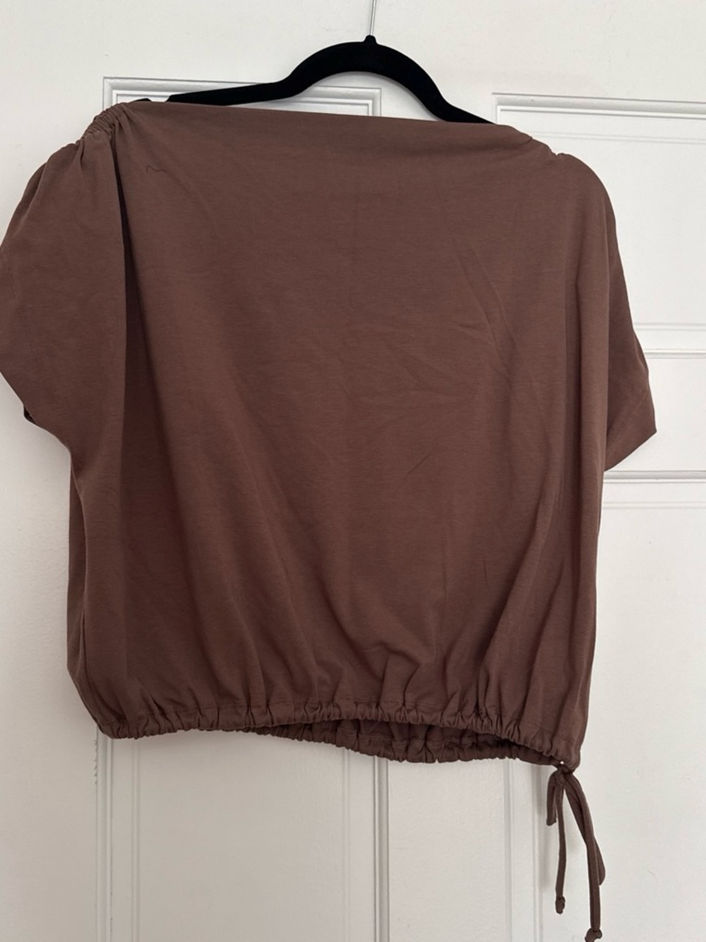 LNA Brown Short-Sleeve Drawstring Hem Crop Top